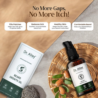 Dr. Alies Professional Beard Growth Oil | Natural Formula with Vitamin E, Almond Oil & Castor Oil | Fills Patchy Areas, Reduces Itch & Strengthens Beard