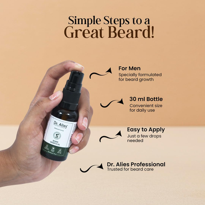 Dr. Alies Professional Beard Growth Oil | Natural Formula with Vitamin E, Almond Oil & Castor Oil | Fills Patchy Areas, Reduces Itch & Strengthens Beard