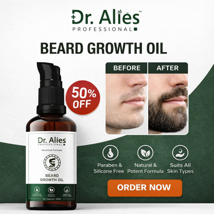 Dr. Alies Professional Beard Growth Oil | Natural Formula with Vitamin E, Almond Oil & Castor Oil | Fills Patchy Areas, Reduces Itch & Strengthens Beard