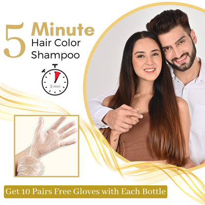 Kokila Hair Color Shampoo - Natural Black for Men & Women | No Ammonia - No Paraben | 10 Pair Free Gloves