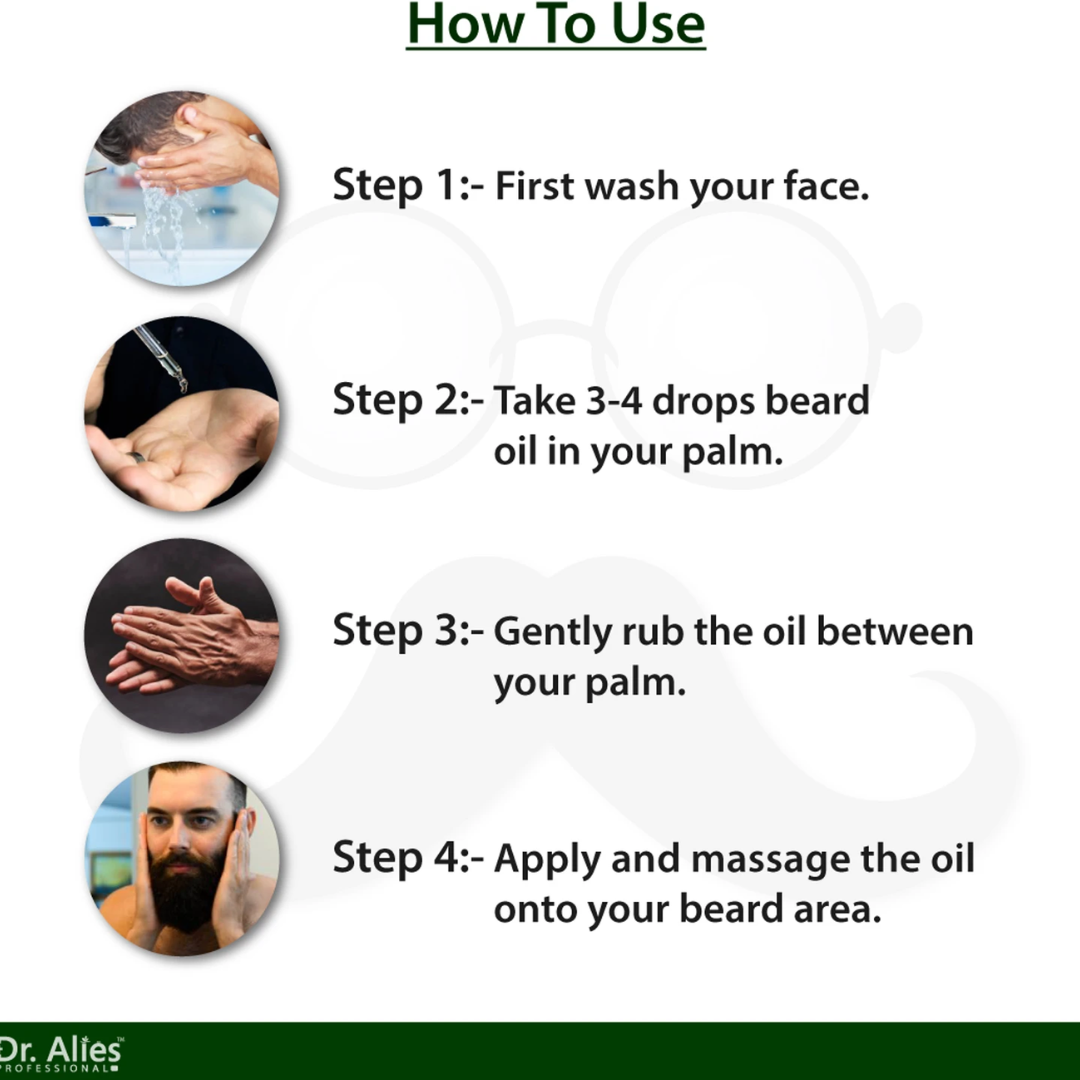 Dr. Alies Professional Beard Growth Oil | Natural Formula with Vitamin E, Almond Oil & Castor Oil | Fills Patchy Areas, Reduces Itch & Strengthens Beard