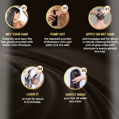 Kokila Hair Color Shampoo - Natural Black for Men & Women | No Ammonia - No Paraben | 10 Pair Free Gloves