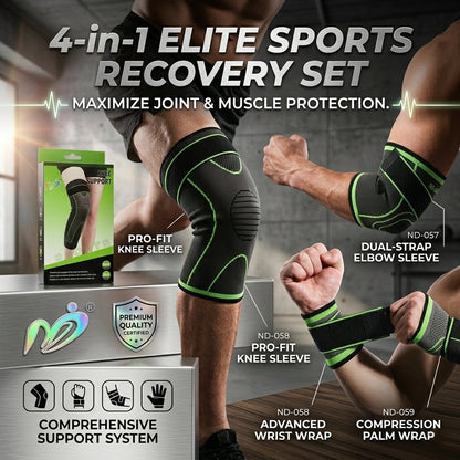 4-in-1 Compression Support Set – Knee, Wrist, Elbow & Palm Support Kit